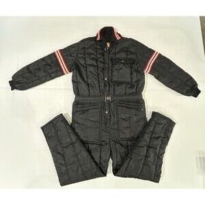 Vintage Thermorama One Piece Snow-mobile Suit Black With Red/White Stripe B13